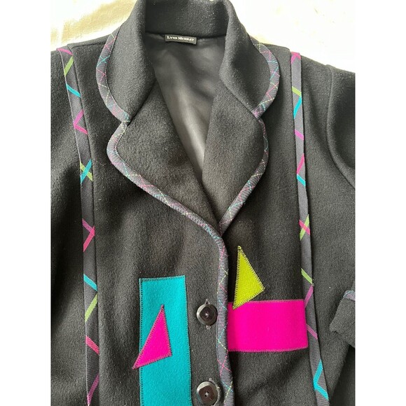 80s 90s Lynn Murray Wool Geometric Colorful Collared Button Front Coat Size S - Picture 4 of 12